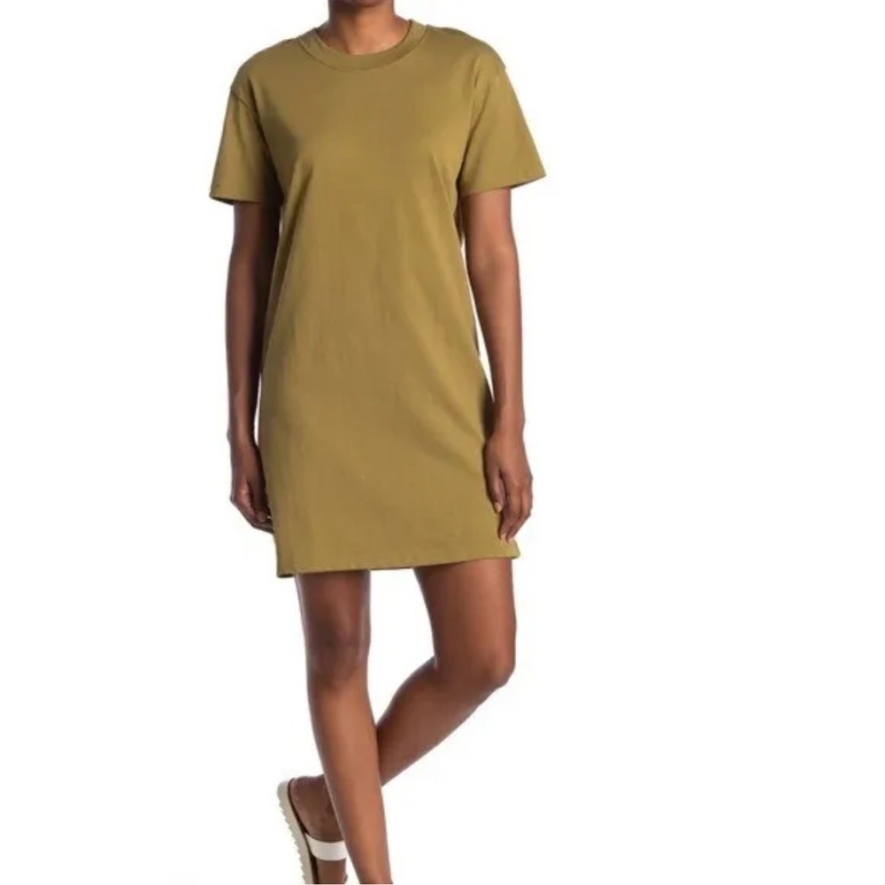 MADEWELL T-Shirt Dress in OLIVE BRANCH Soft Lagenlook Minimalist Preppy Small